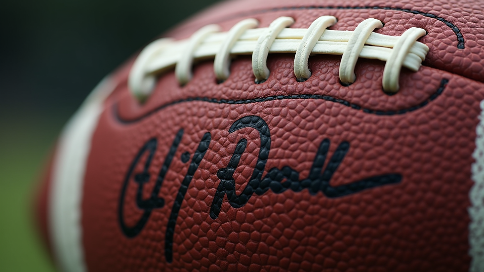 Close-up of a signed football with a certificate of authenticity