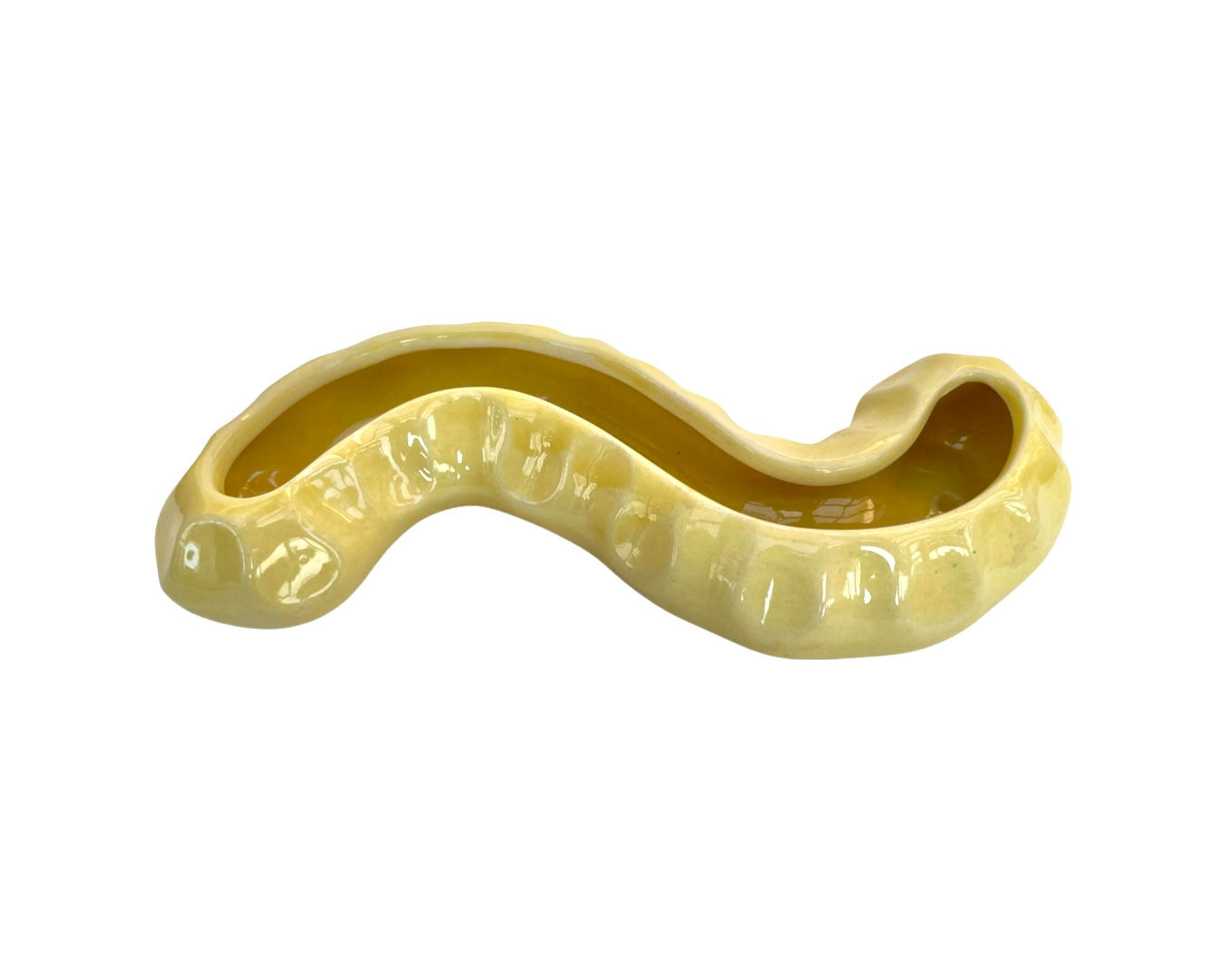 A stunning yellow 'Crown Lynn' vintage vase filled with succulents