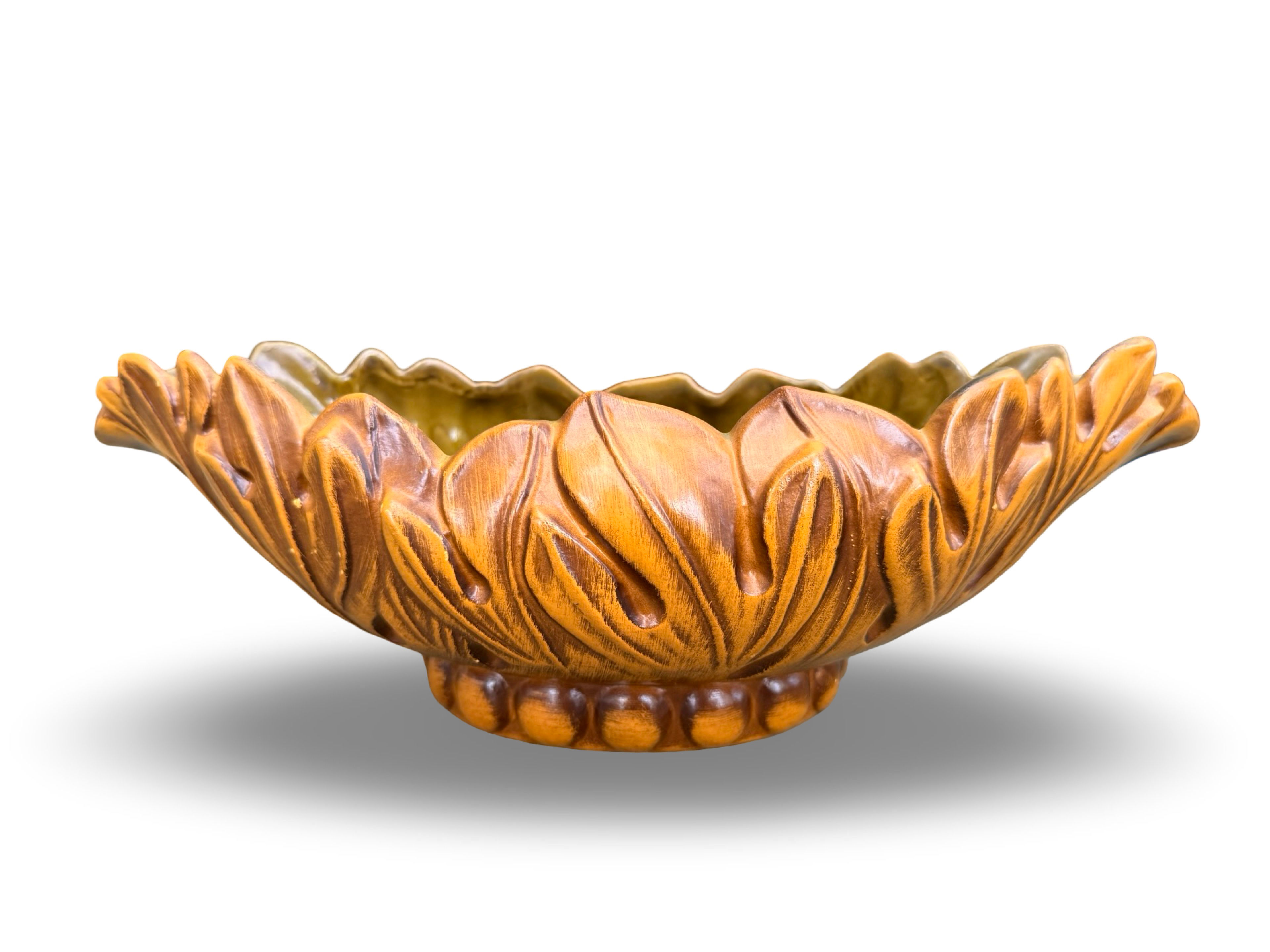 A lovely large antique Royal Haeger leaf design centerpiece vase