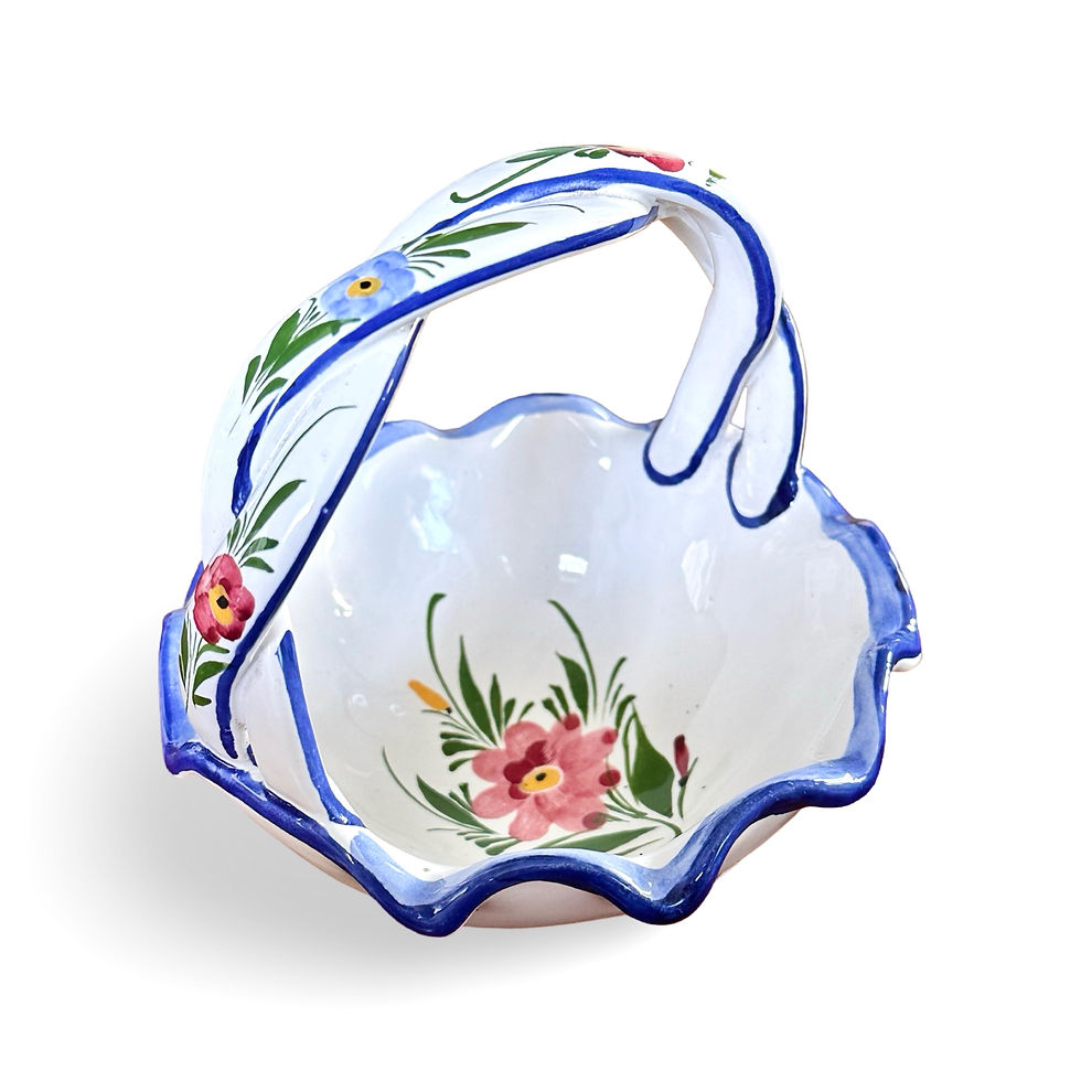 Thumbnail: A beautiful vintage Portuguese hand painted porcelain basket with floral design