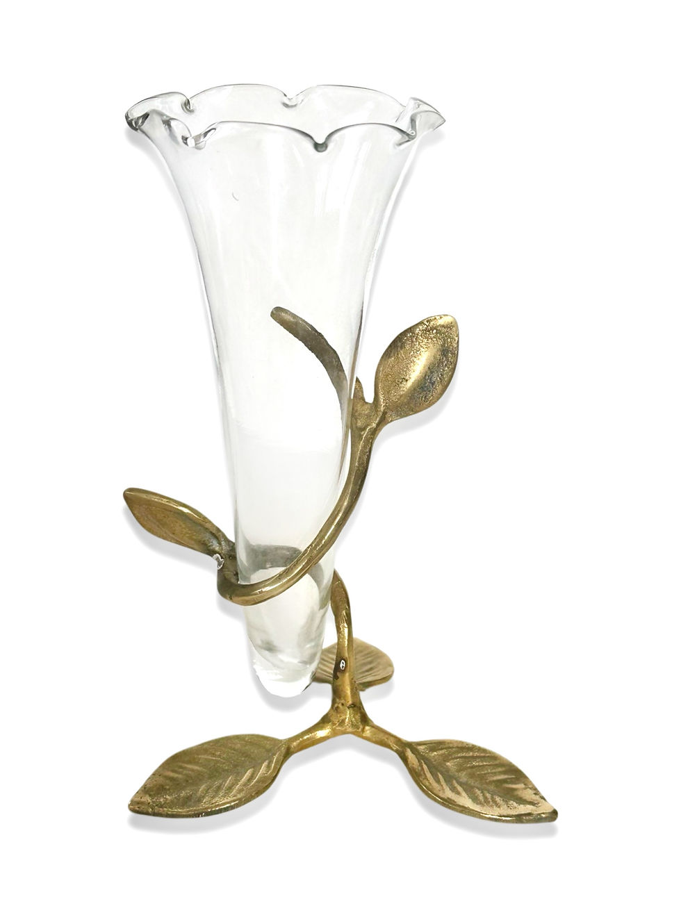 Thumbnail: A very elegant glass & brass floating vintage wrap around flower vase