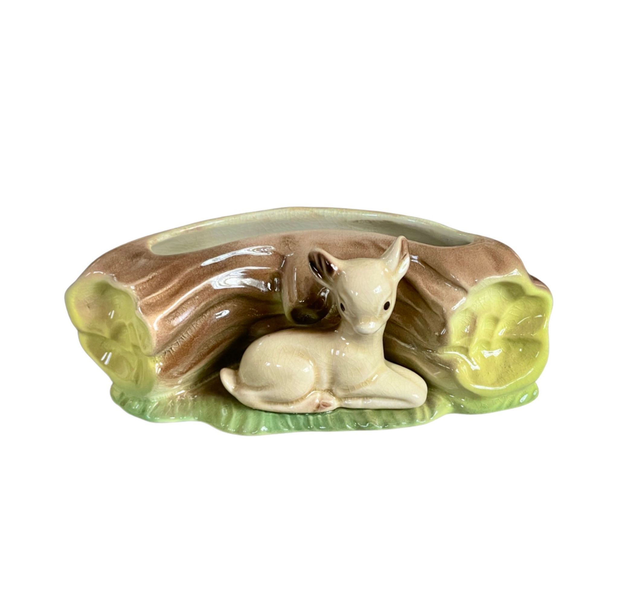 A beautiful vintage Hornsea deer vase with a variety of colourful succulents