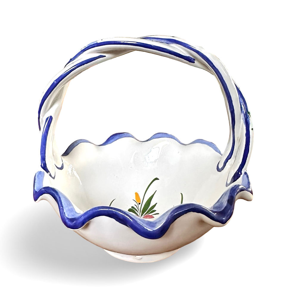 Thumbnail: A beautiful vintage Portuguese hand painted porcelain basket with floral design