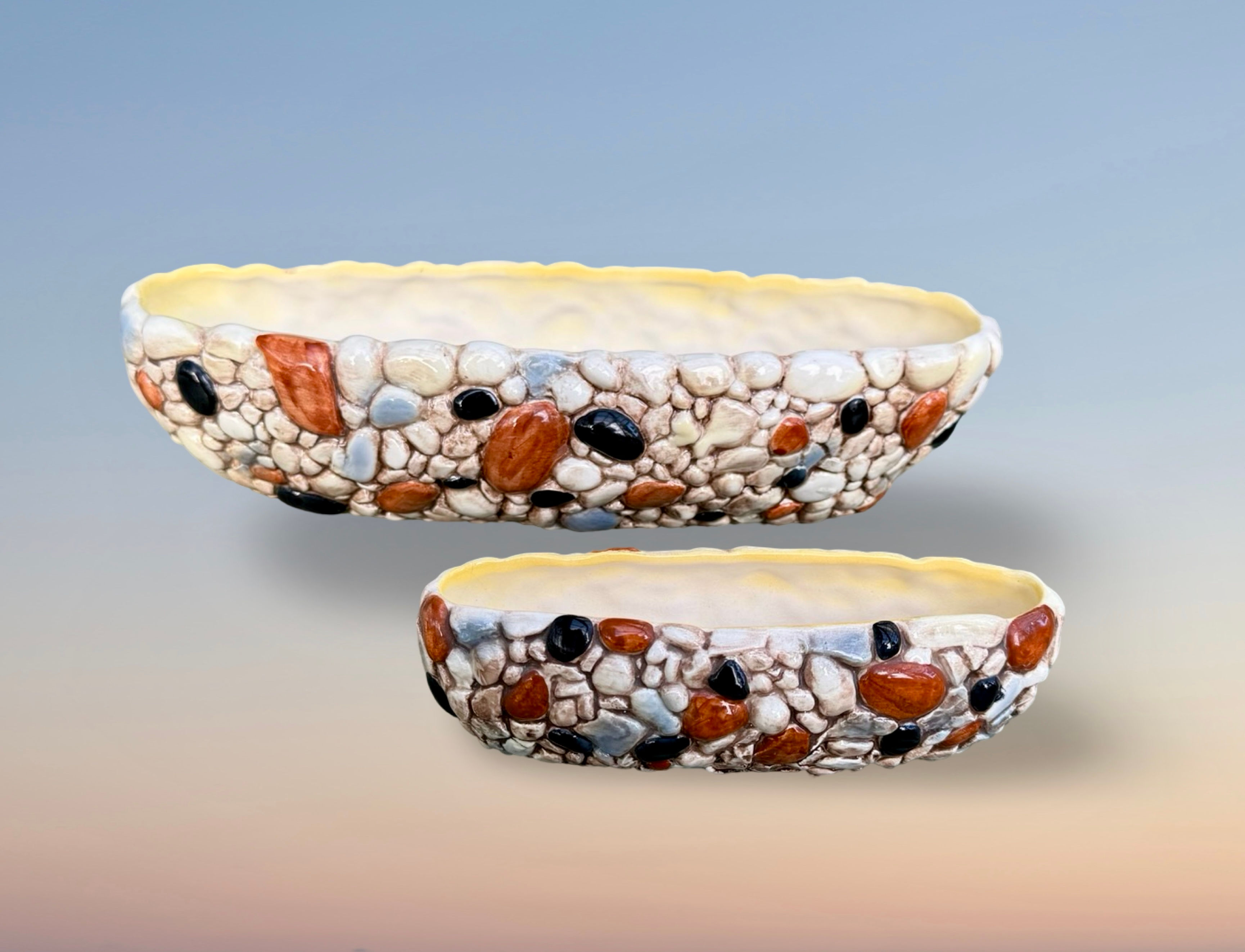 Two stunning pebble design vintage c1960s Sylvac trough vases