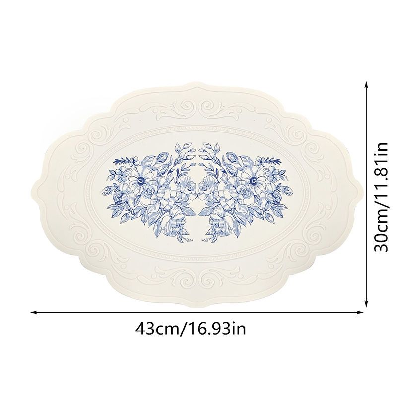 Thumbnail: 1Pc Silicone Carved Dining Mat Retro Floral Pattern Placemat Water-resistant Kit