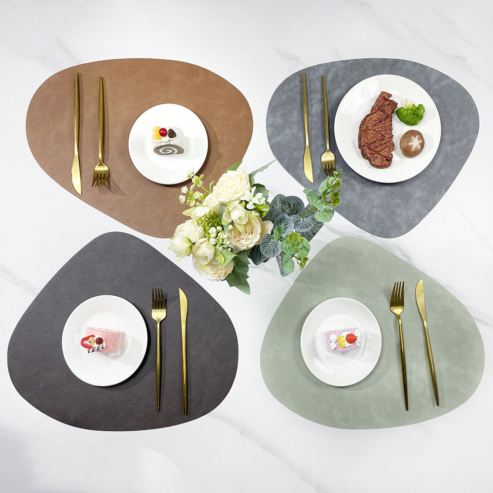 Double Sided Anti Slip PU Insulation Pad Table Mat, Nordic Style Imitation Cowhi