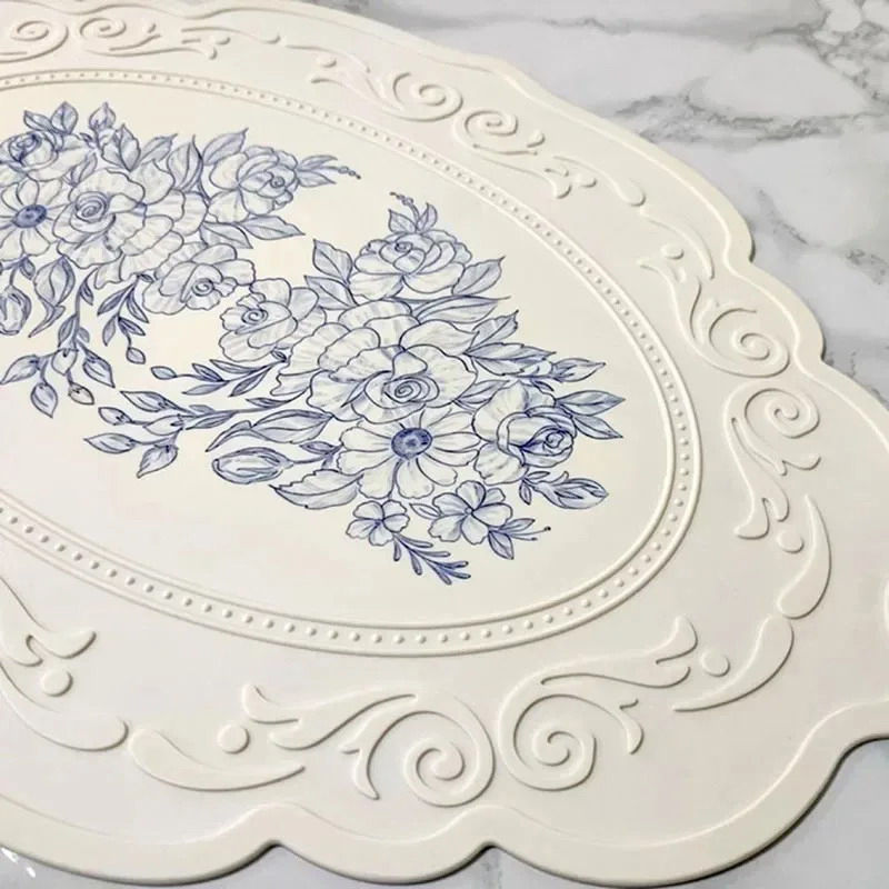 Thumbnail: 1Pc Silicone Carved Dining Mat Retro Floral Pattern Placemat Water-resistant Kit