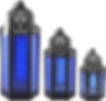 three blue stained glass outdoor lanterns with black metal accents