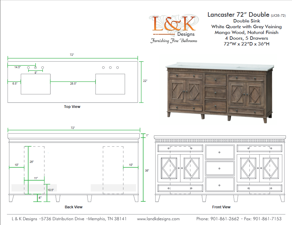 Thumbnail: Lancaster 72" WT Double Bathroom Vanity