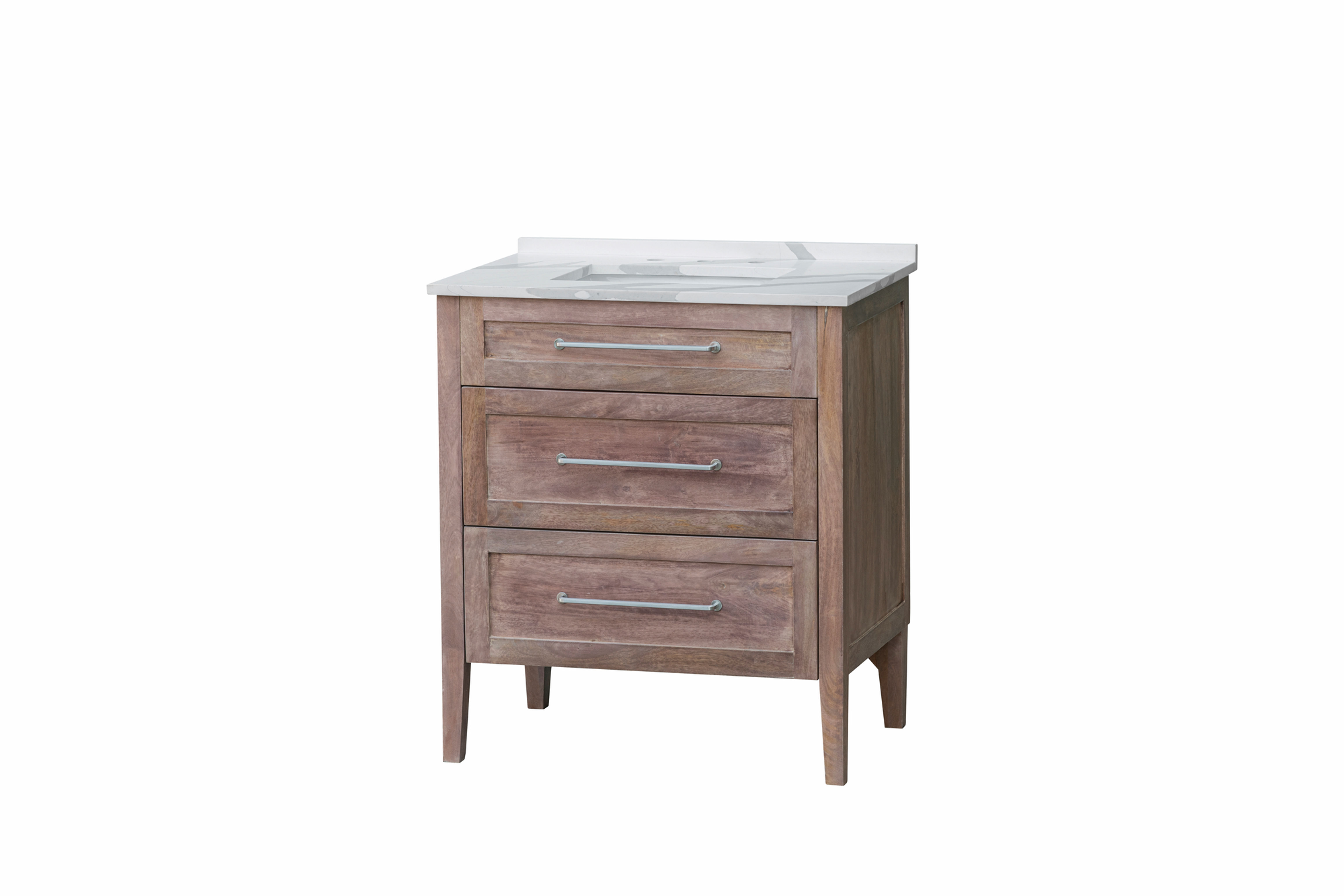 Linden 32" Bathroom Vanity (Light stain) with 2 drawers on legs, made of solid mango wood