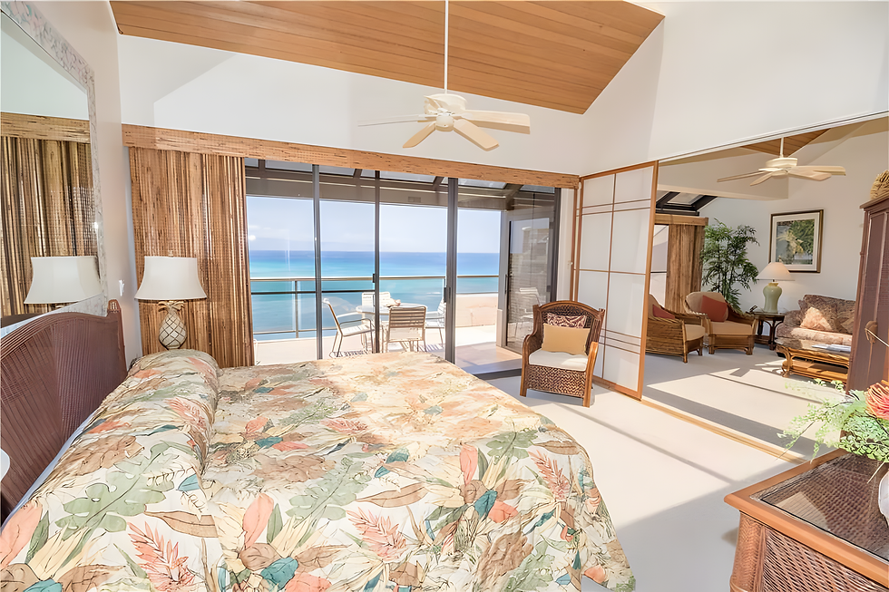 Hawaii condo master bedroom with oceanfront views.