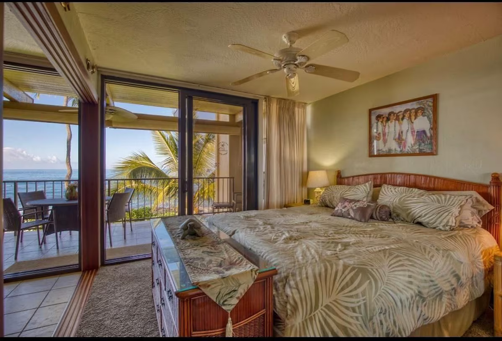 Spacious oceanfront bedroom with a private lanai and ocean views
