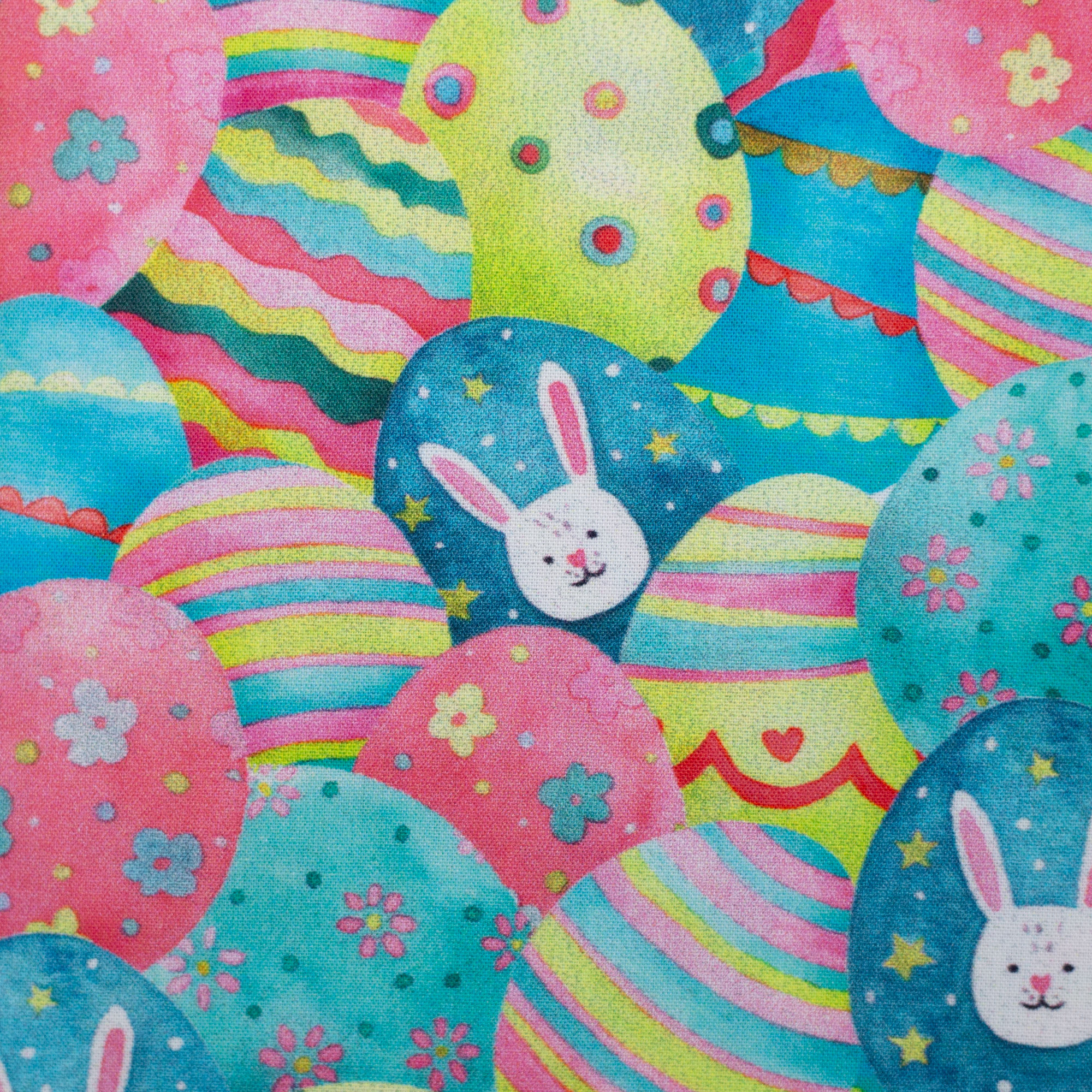 Baumwoll Webware Happy Easter Hasen bunt