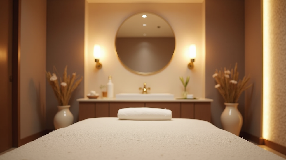 Eye-level view of a luxury spa treatment room with soft lighting and elegant decor