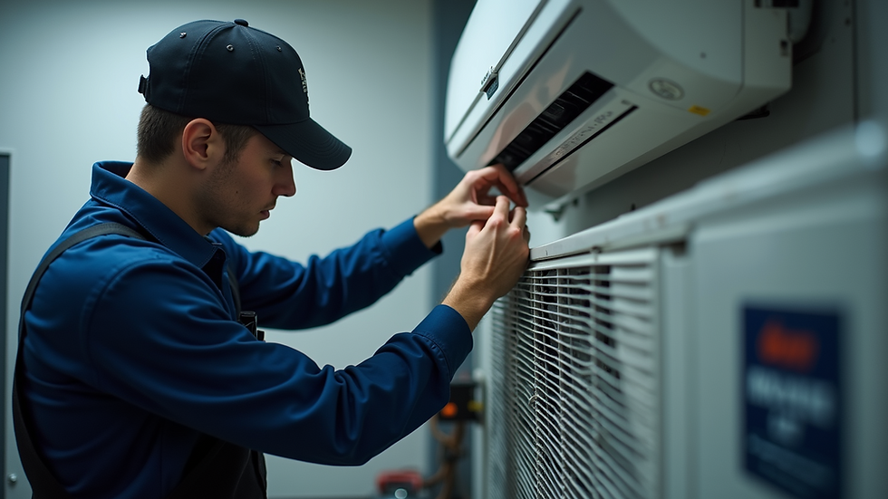 Eye-level view of a technician performing AC maintenance