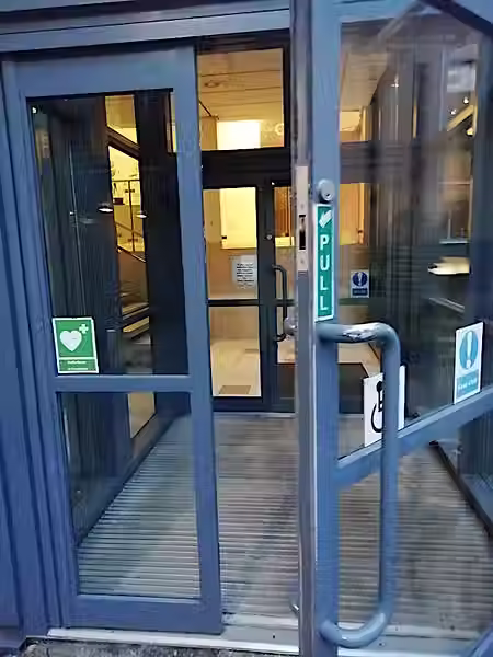 A view of the front door of the Renfield Center
