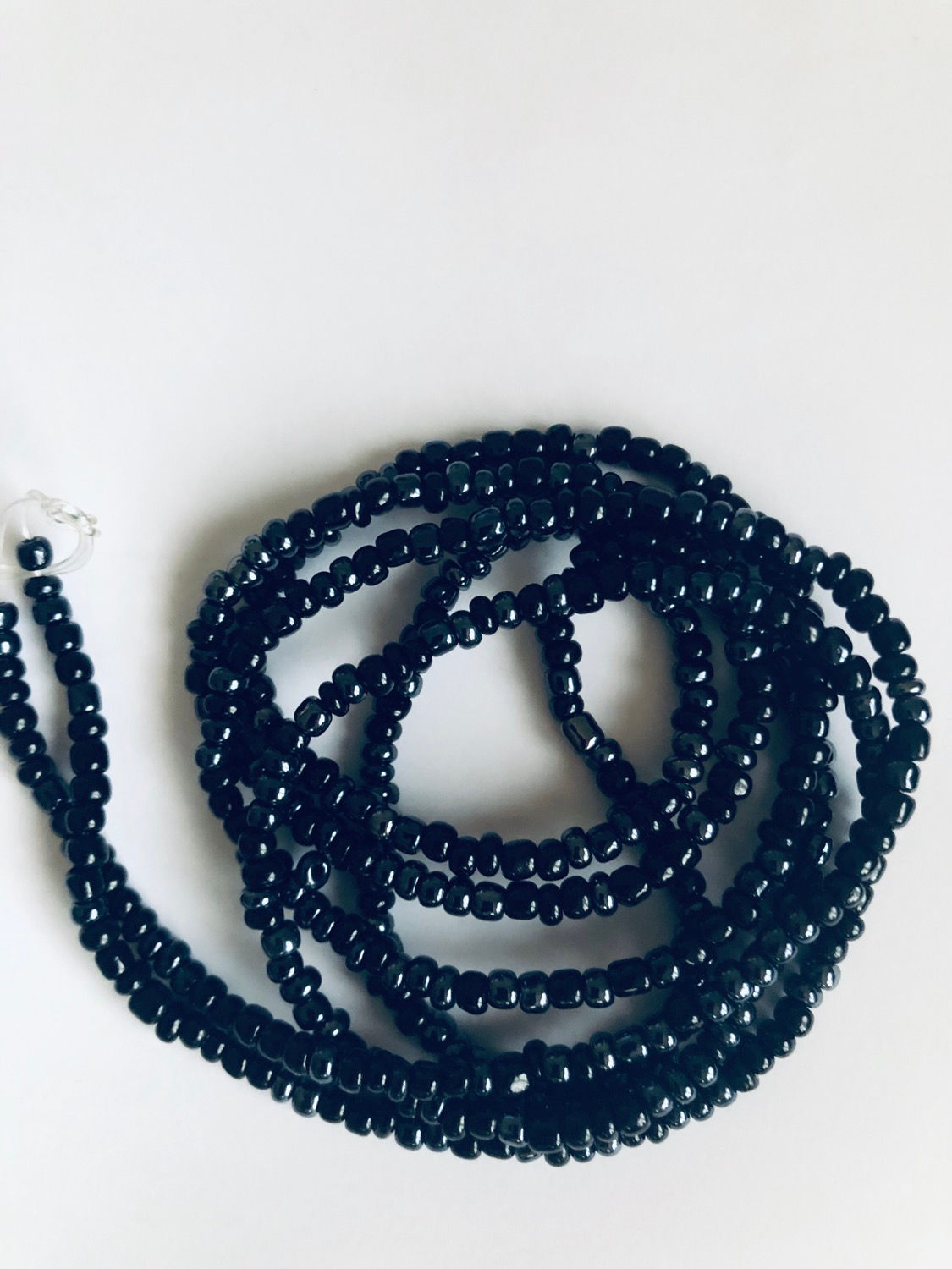 Black glass waistbeads on stretch cord 