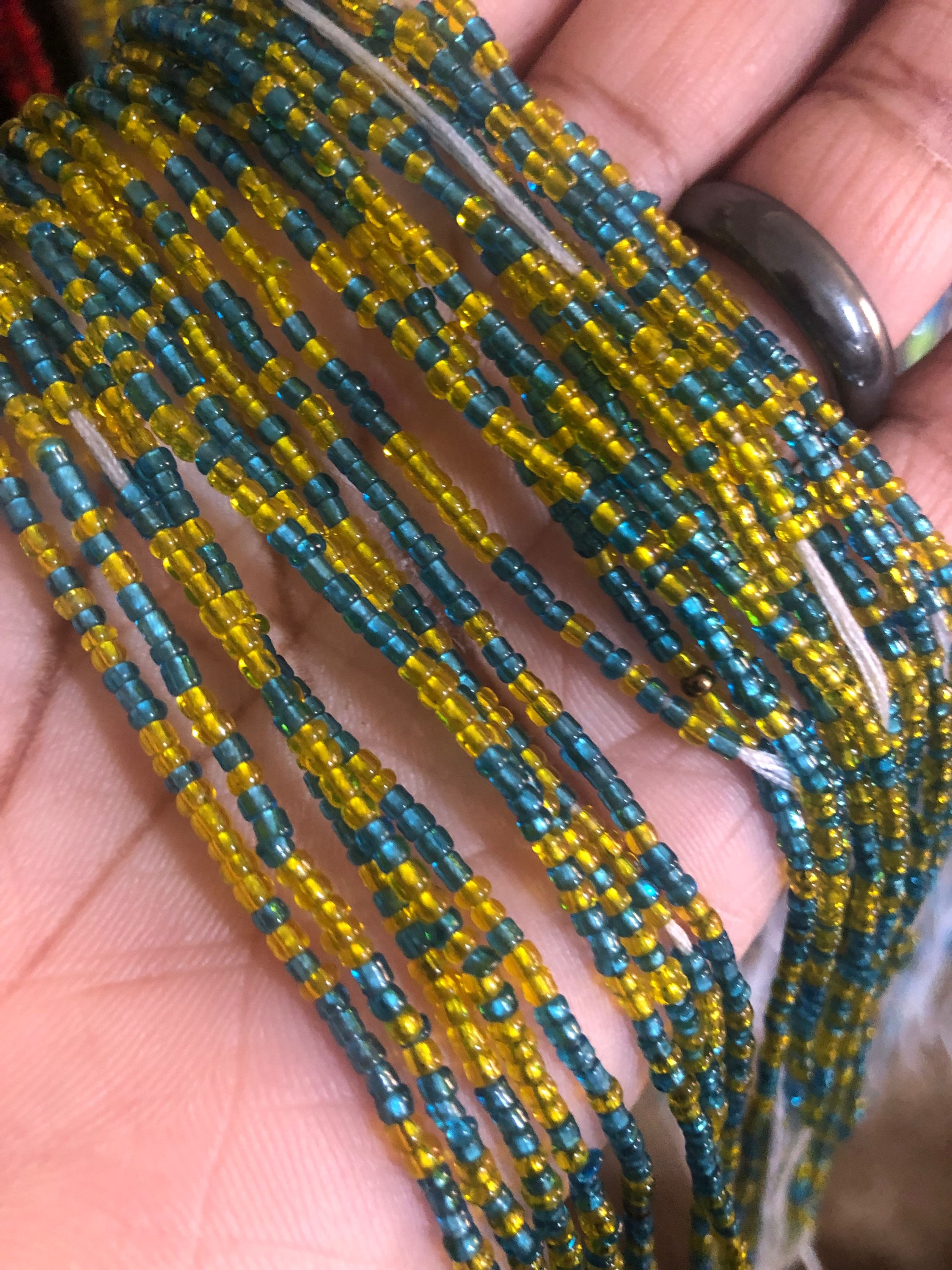 Blue band Yellow waistbeads 