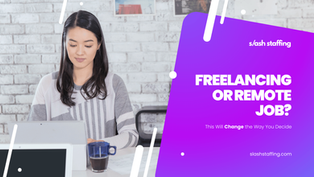 Freelancer working on laptop with icons of flexibility, independence, and risks