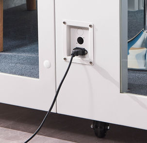 Close-up of HexPod Pro built-in power outlets and USB charging ports.