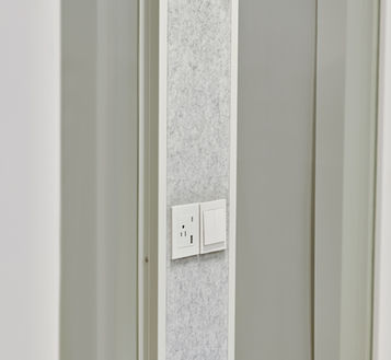 Convenient internal power access including standard outlets and USB charging for 2-person meetings.