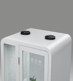 High angle exterior view showing the top ventilation fans of the white SoloPod Pro.