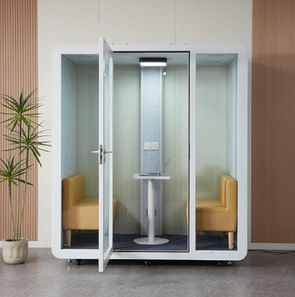 High-quality interior lighting and sound-absorbing panels create a comfortable, private environment for calls.