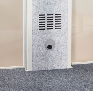 Exterior detail of the HexPod Pro perforated ventilation and fan housing.