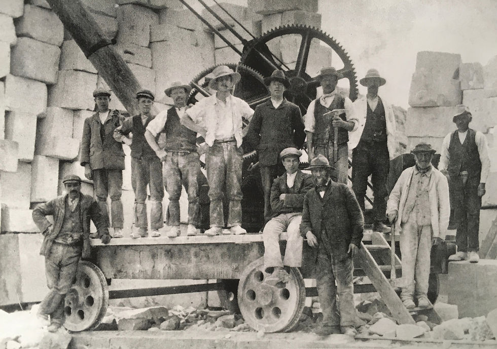 Quarrymen with machinery