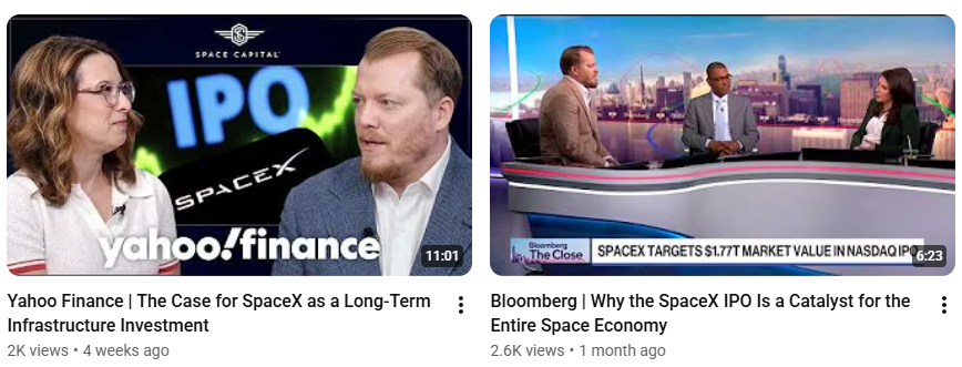 Videos from Space Capital YouTube Channel
