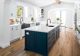Palm beach kitchen blue island white cabinets