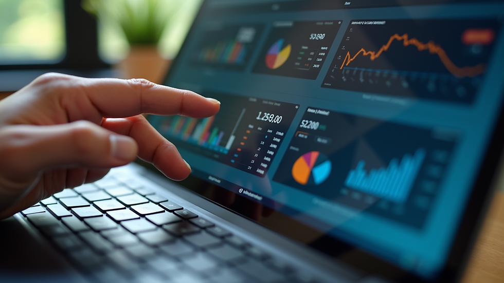 Close-up view of a person analyzing marketing data on a laptop