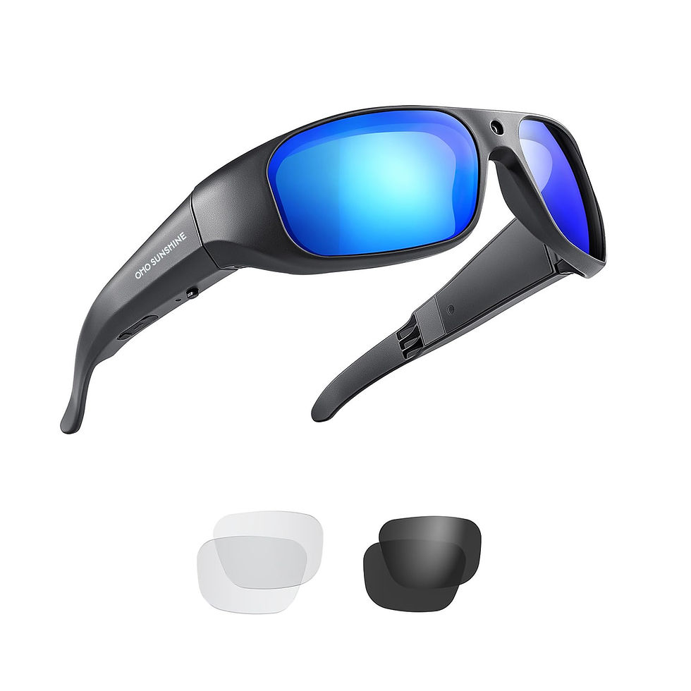 OhO Smart Glasses with blue lenses and spare lens sets