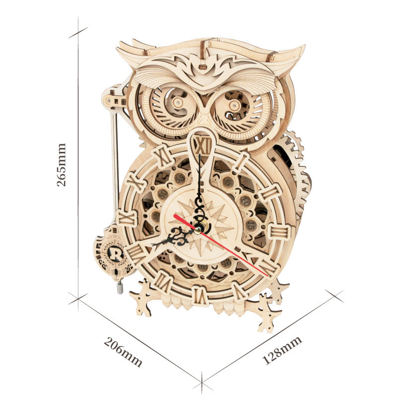 DIY wooden owl clock with 265mm height dimensions