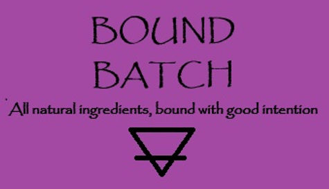 purple background with bound batch name, slogan, and earth element sign