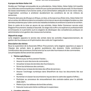 SFFRE DE STAGE : Logistique achat- Hellen KELLER Cameroun