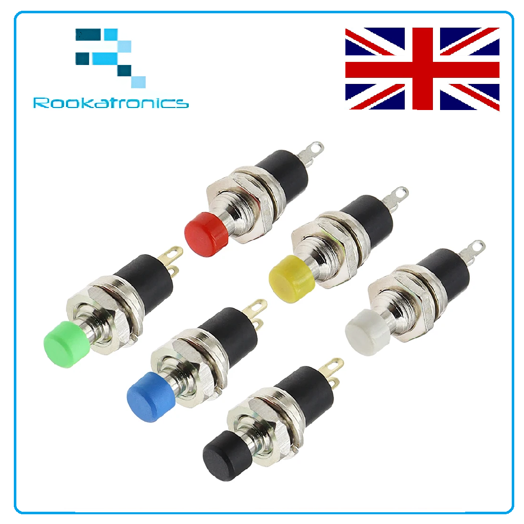 7mm Switch Round Metal Push Button Momentary Black White Red Green Blue Yellow