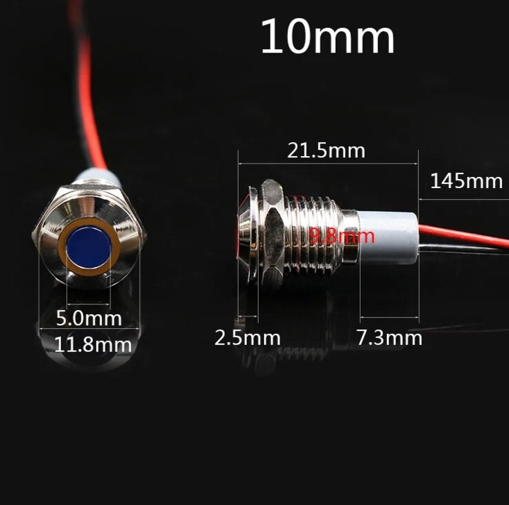 Thumbnail: Round LED Waterproof 6mm 8mm 10mm 12mm 14mm 5V 12V 24V 220V Red, White, Blue