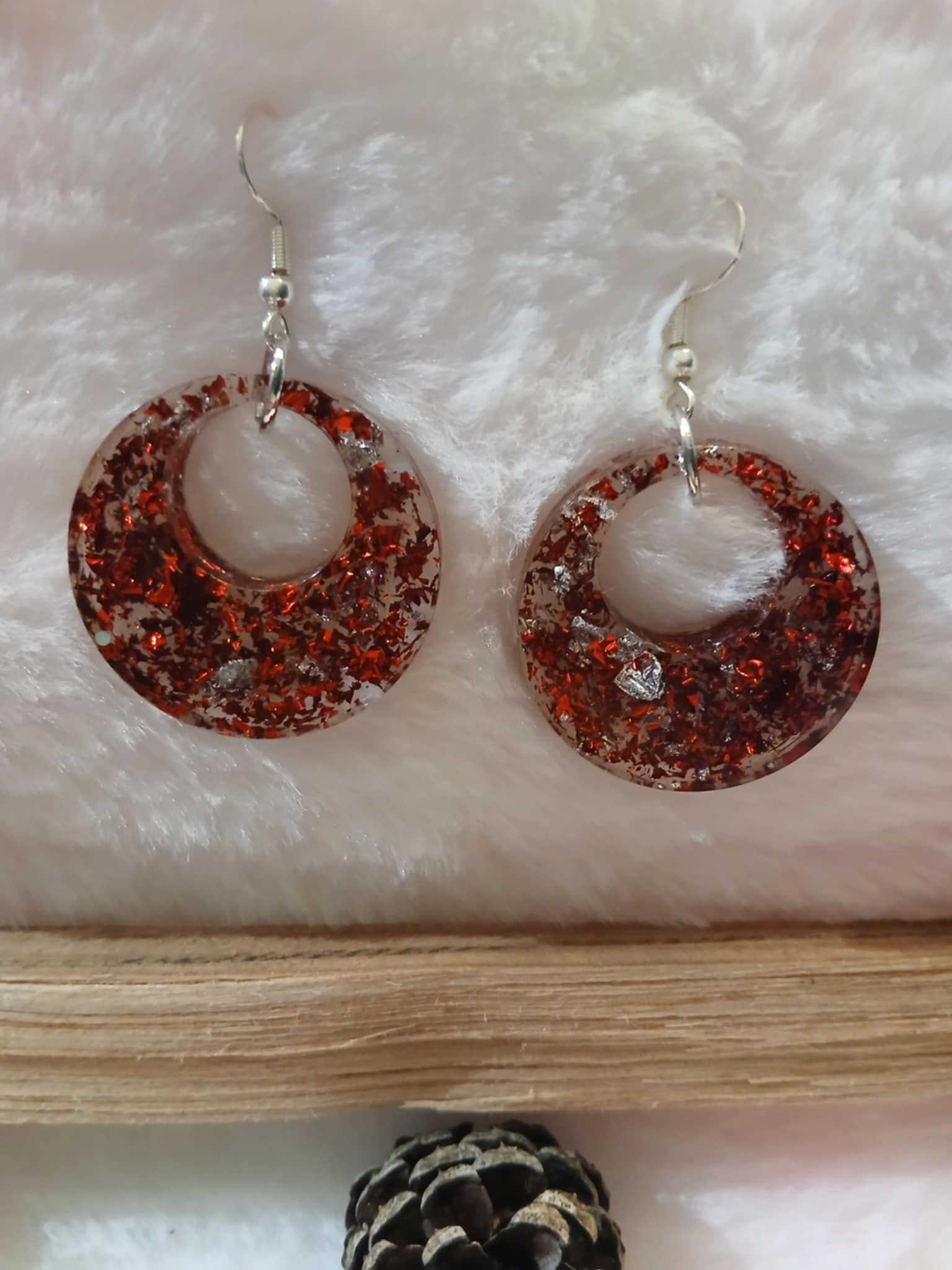Boucles d'oreilles "créoles rouge argent"