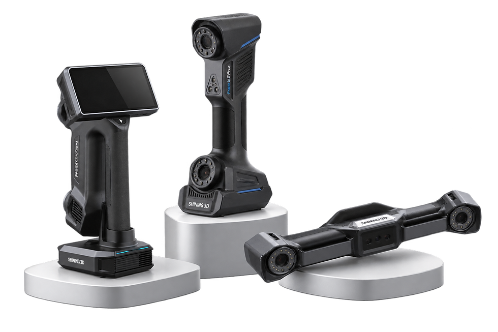 Operator using a handheld metrology 3D scanner to measure a large industrial component.