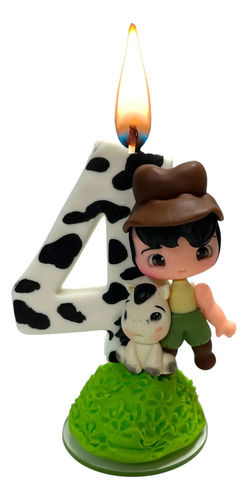 Miniatura: Vela Topo De Bolo Biscuit Menino Fazendinha Pronta Entrega