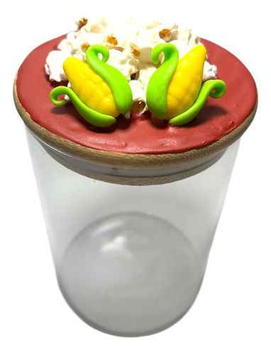 Miniatura: Pote Hermético Vidro Tampa Bambu 600ml Decorado Com Biscuit