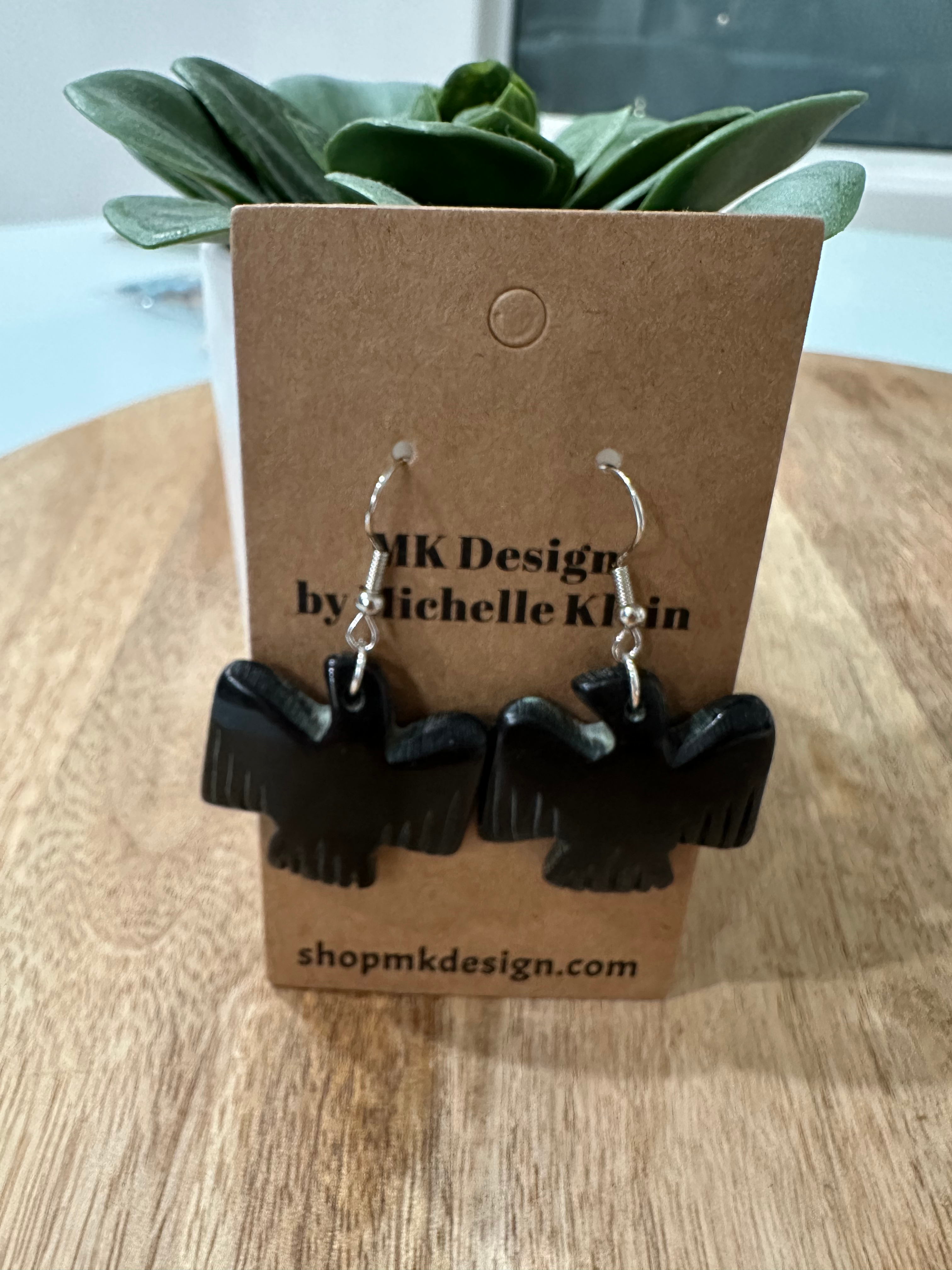 Black Stone Thunder Bird Earrings