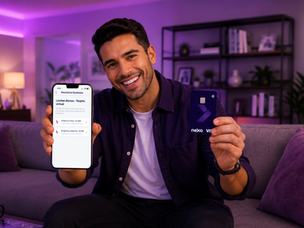 Hombre con su tarjeta nexa colocando limites