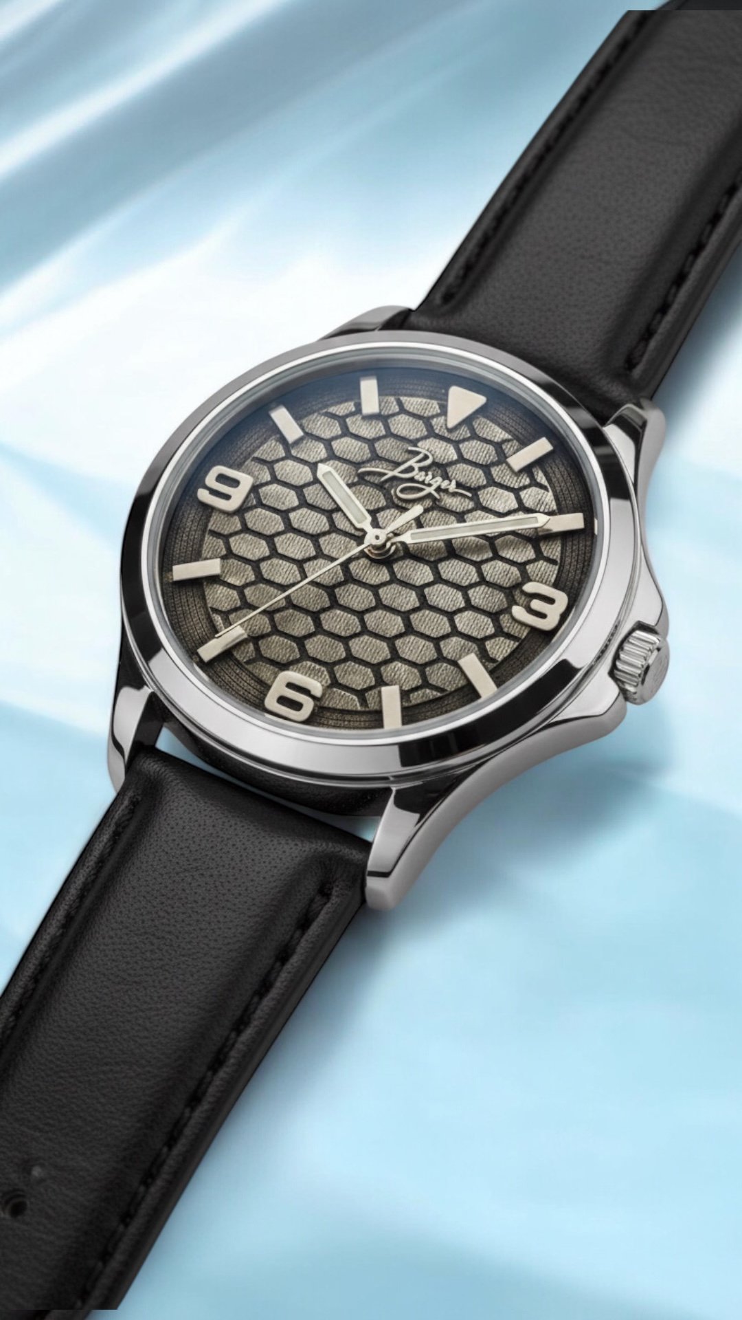 Custom dial project — silver wave dial on leather strap