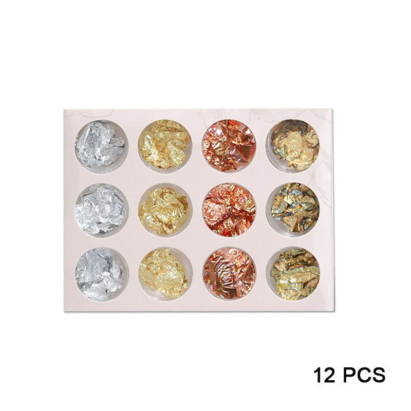 Miniature : 6/12Pcs Glitter Aluminum Gold Leaf Foil Sequins Chrome Powder Nails Irregular 