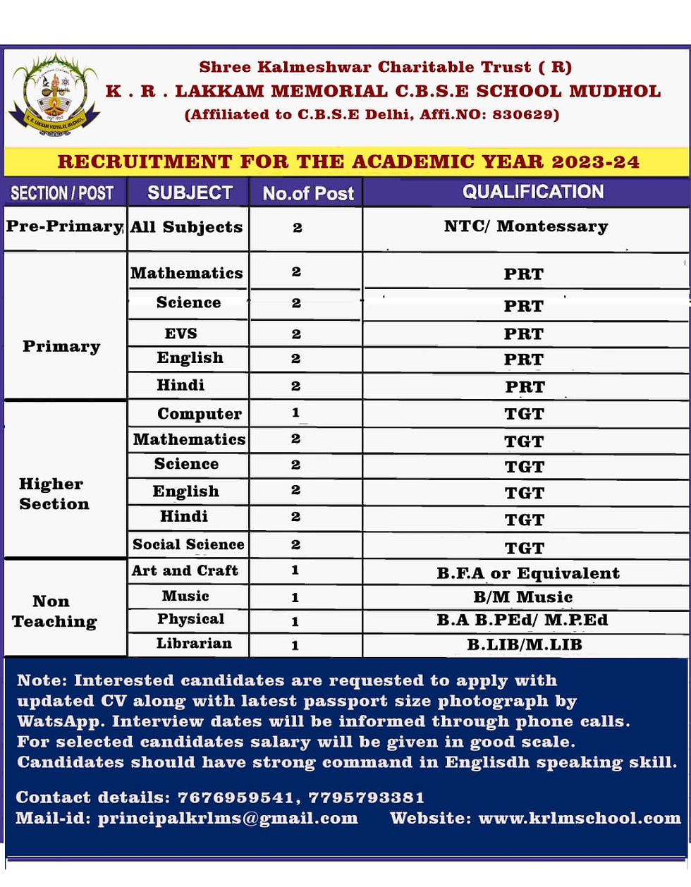Recruitment for the academic year 2023-24.