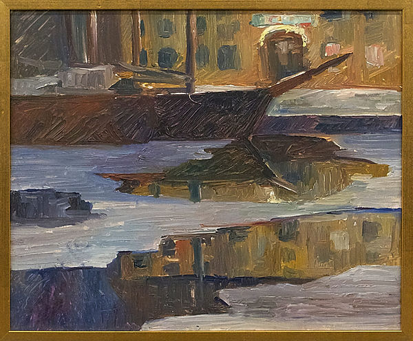Bengt Lindström, olja, Fartyg vid Kaj, H38x46cm, 1940-tal, smal ram, liten_Comp.jpg