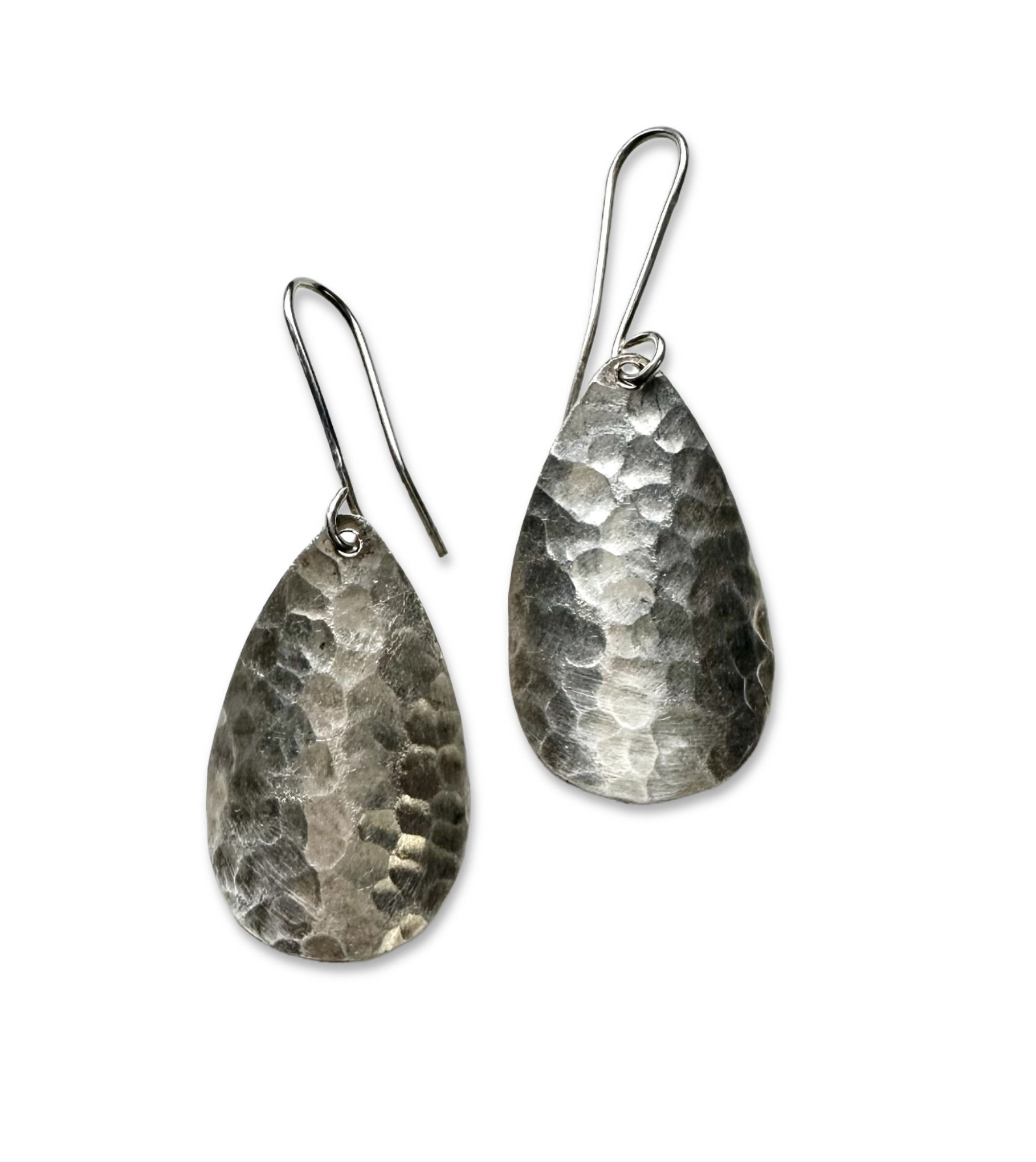 Hammered Silver Teardrop Earrings