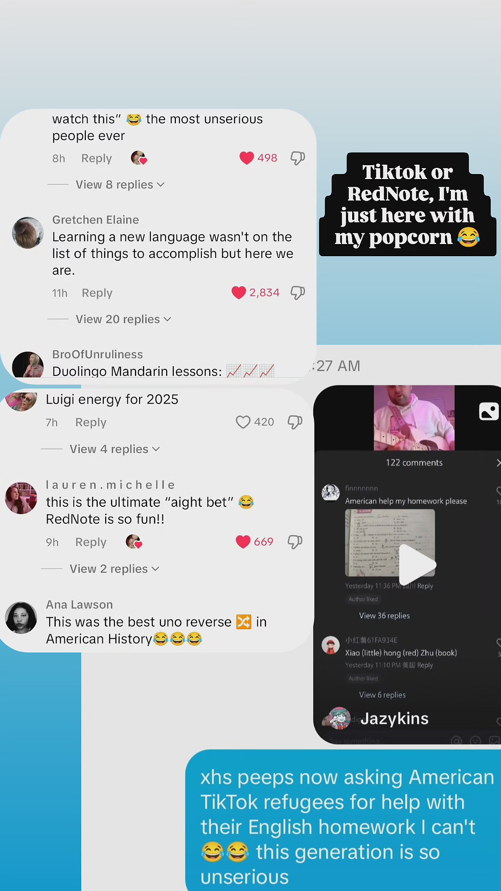 screenshot of comments from tiktok refugees migrating to rednote